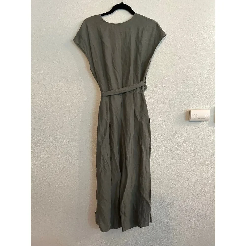 Aritzia Wilfred linen blend brax wrap wide leg jumpsuit olive green size 2